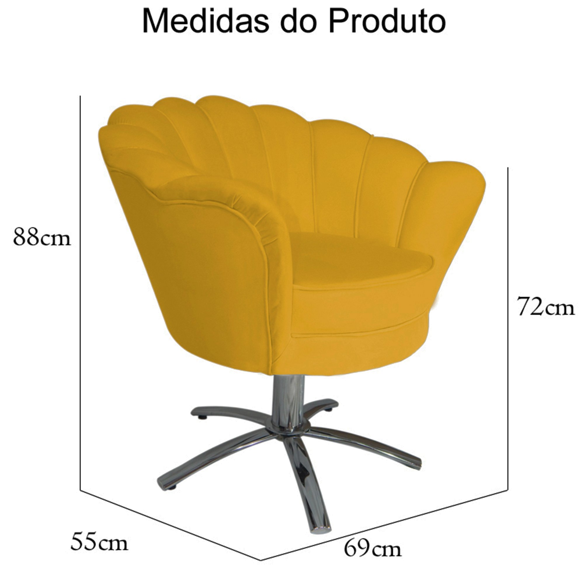 Poltrona Cadeira com Base Giratoria Cromado Pétala Suede Amarelo - 5