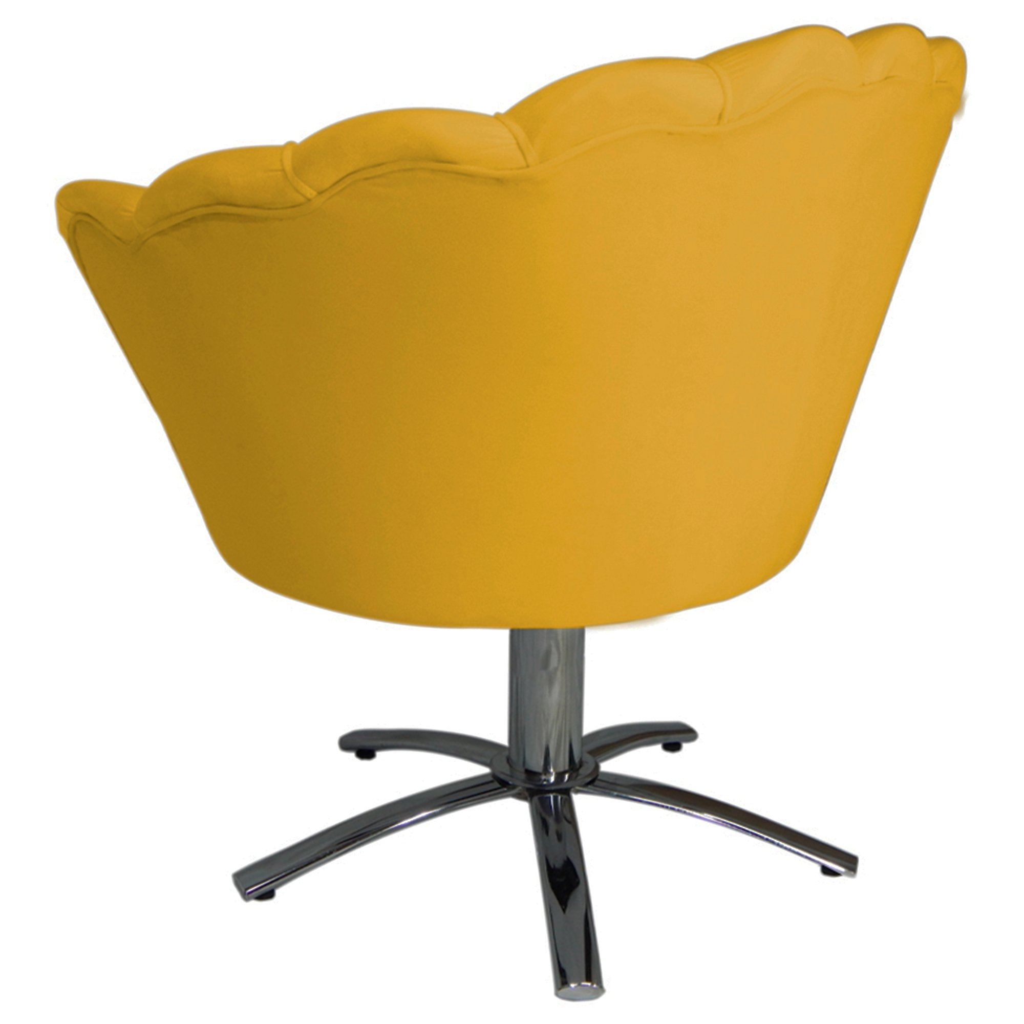 Poltrona Cadeira com Base Giratoria Cromado Pétala Suede Amarelo - 3