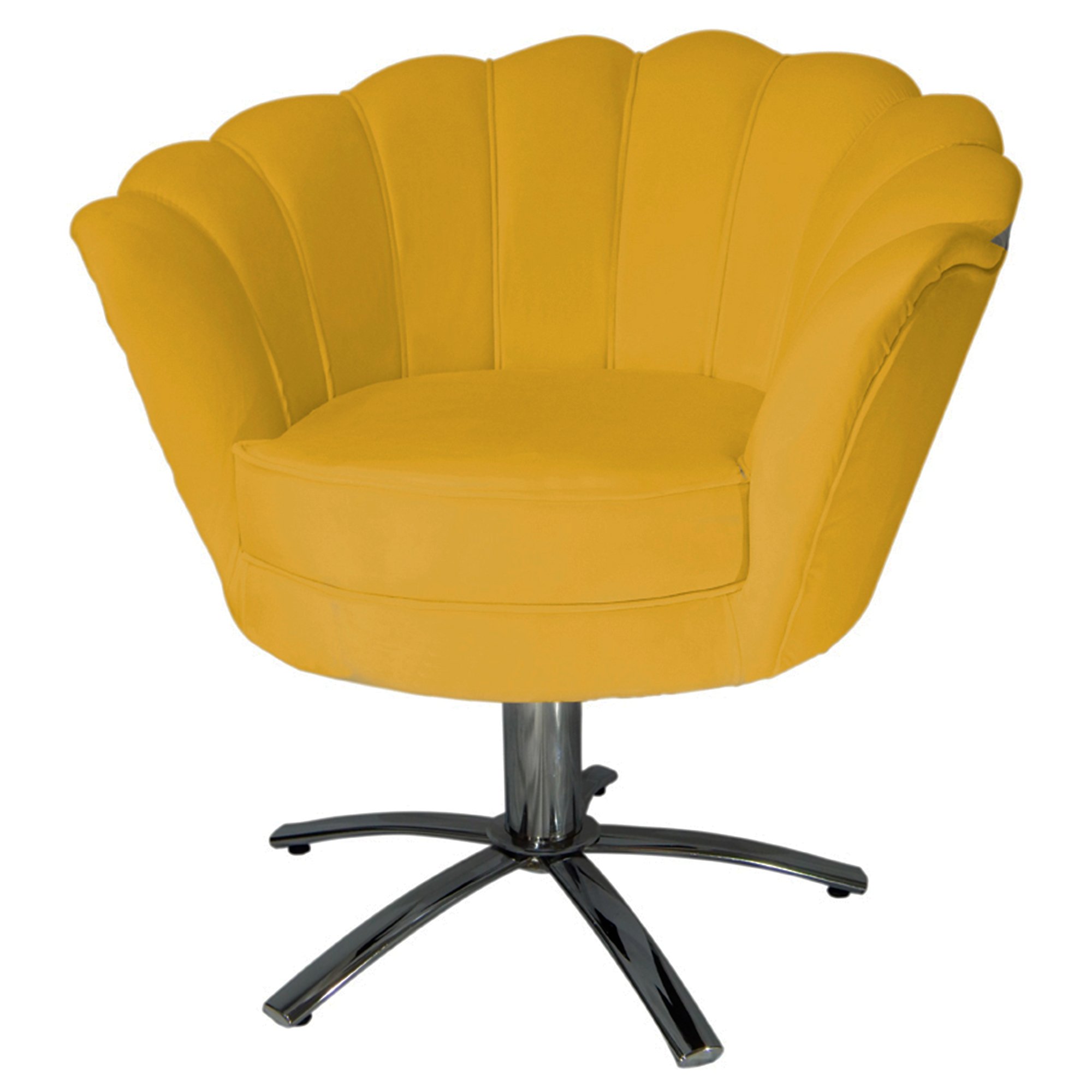 Poltrona Cadeira com Base Giratoria Cromado Pétala Suede Amarelo - 1