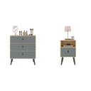 Ver imagem 6 de Conjunto Cômoda 3 Gavetas com Mesa de Cabeceira Cinza/Amendoa/Acqua
