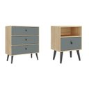 Ver imagem 2 de Conjunto Cômoda 3 Gavetas com Mesa de Cabeceira Cinza/Amendoa/Acqua