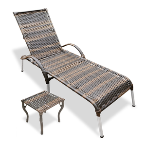 Kit 1 Espreguiçadeira Piscina Reclinável Alumínio Fibra Sintética Julia com Mesa de Centro