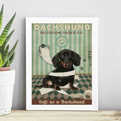 Quadro Decorativo Banheiro Dachshund 24x18cm:madeira Preta
