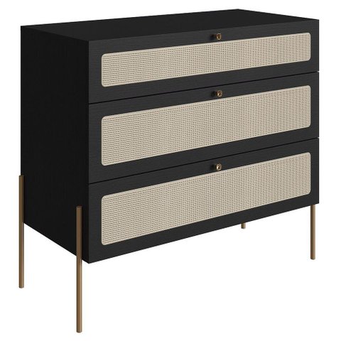 Cômoda para Quarto 3 Gavetas Pé Metal Arlo A10 Nero-dourado - Mpozenato