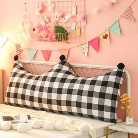 Almofada Para Cama Casal Queen Cabeceira Encosto Lombar Apoio Leitura Decoração Xadrez Preto Branco 