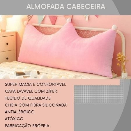 Almofada Para Cama Casal Cabeceira Box Apoio Lombar Encosto Leitura Decoração Rosa Capa com Zíper - 3