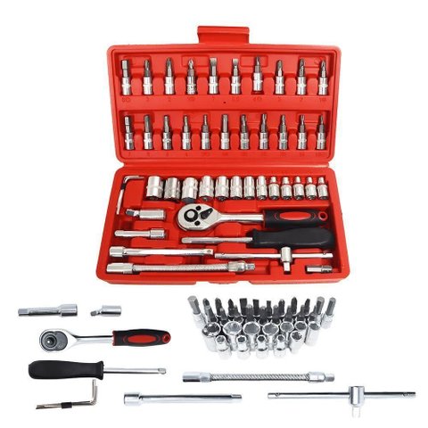 Kit Chaves Soquete Catraca 46 Peças de Aço Estojo Portátil