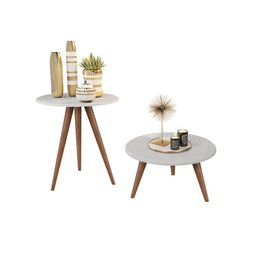 Conjunto Mesa de Centro e Mesa Lateral Retrô - Branco - Poli Móveis - 1