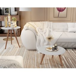 Conjunto Mesa de Centro e Mesa Lateral Retrô - Branco - Poli Móveis - 2