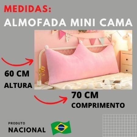 Almofada Infantil Para Cabeceira Mini Cama Casinha Beliche Montessori 60X70 Decoração Rosa - 3