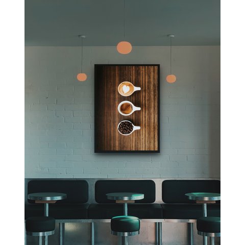 Quadro Decorativo Xícaras Café Madeira - 70x50cm:moldura Preta