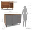 Ver imagem 3 de Balcão 2 Portas 3 Gavetas 120 cm Pérola Yescasa Cinza/Freijó