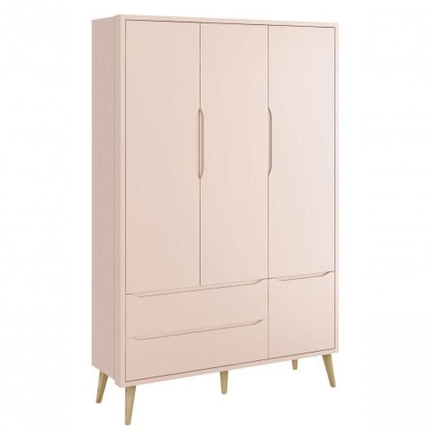 Guarda-roupa Retrô 3 Portas Théo New Rosa Fosco com Natural - Moveisaqui