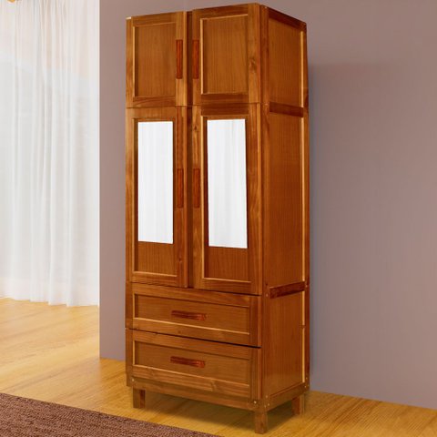 Guarda-roupa Casal Piauí 4 Portas 2 Gavetas 1 Prateleira com Espelhoclean Ypê - Rodmóveis