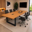 Ver imagem 1 de Mesa de Reunião Industrial em MDF 250x90cm com 2 Caixas de Tomada Freijó e Preto
