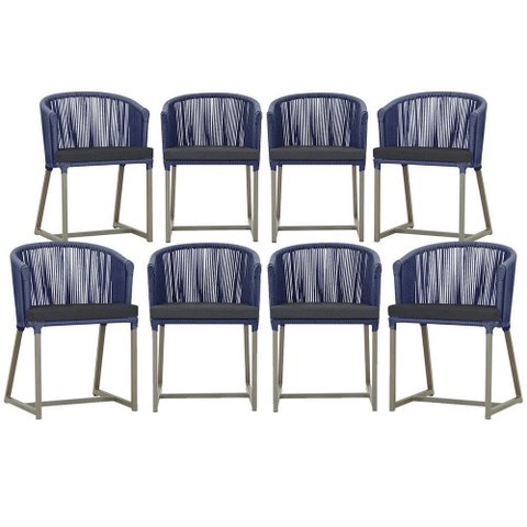 8 Cadeiras de Jantar Área Noronha em Alumínio com Pintura Fendi Corda Náutica Estofado 11 Trama Orig
