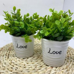 Conjunto decorativo vasos de cerâmica Love com planta - 2