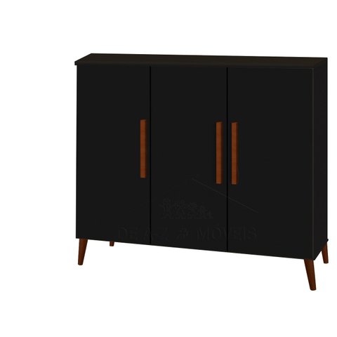 Aparador Bog. 3 Portas Pés de Madeira Maciça Estilo Buffet Cor Preto Fosco Passe