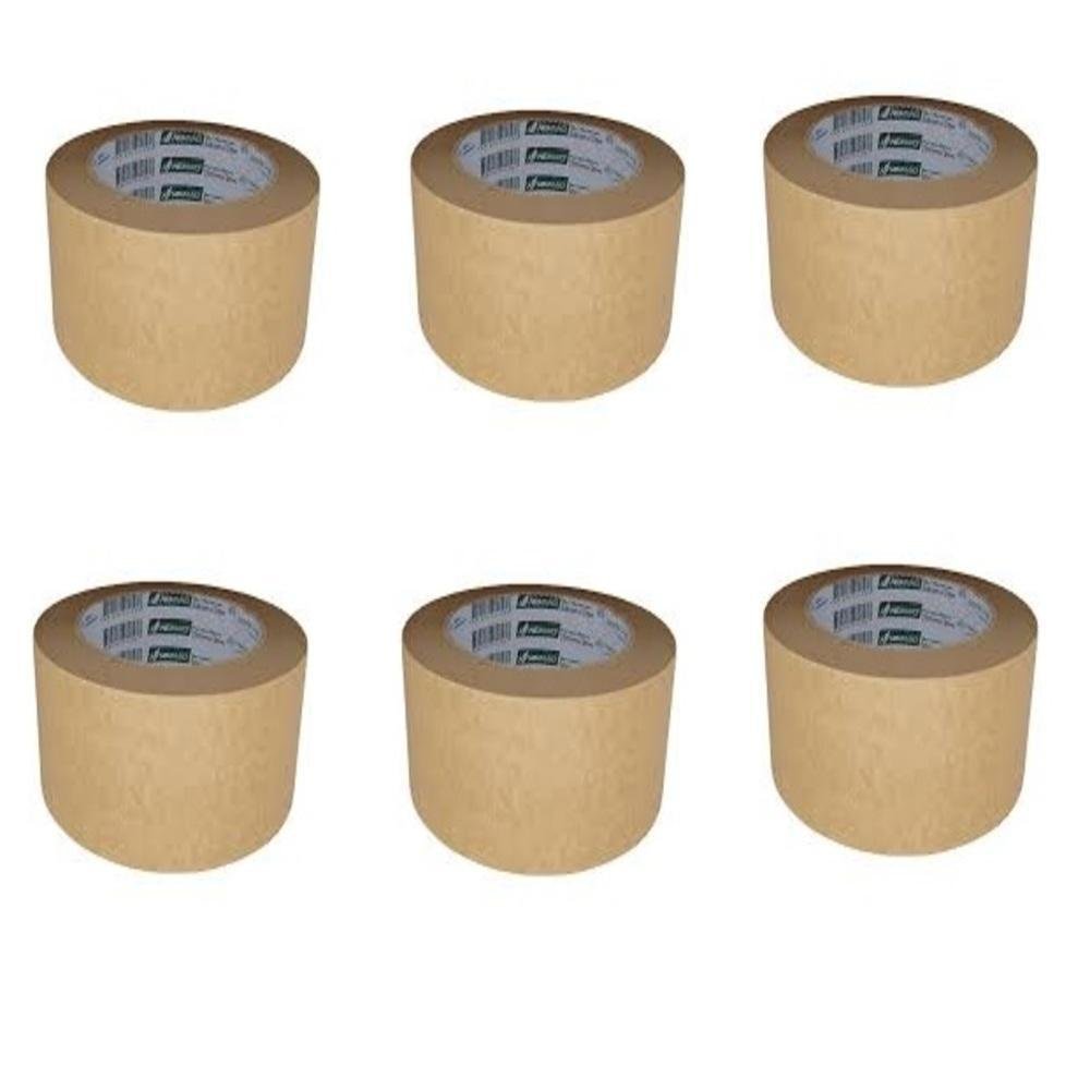 FITA ADESIVA CREPE KRAFT KIT 6 ROLOS EMBALAGEM CAIXA PAPEL ECOMMERCE 50MMX50M CREPADO - 1
