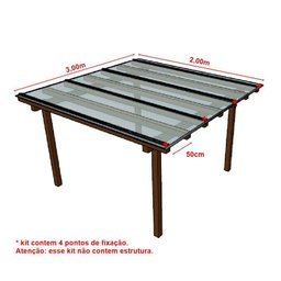 Kit Policarbonato Branco 4mm 3,00m X 2,00m - Perfis Naturais - 4
