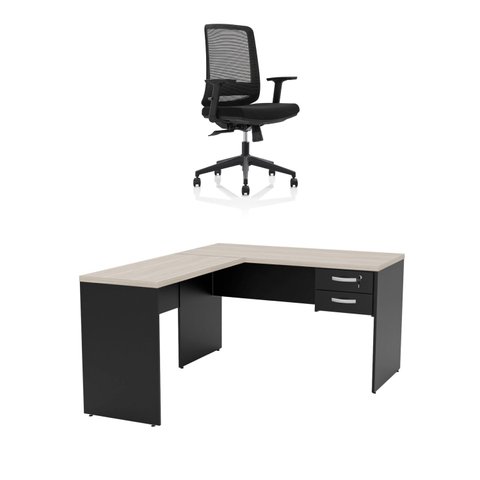 Mesa de Escritório em L 120x60cm com Gaveta + Cadeira Ergonômica Reclinável