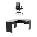 Ver imagem 1 de Mesa de Escritório em L 120x60cm com Gaveta + Cadeira Ergonômica Reclinável