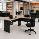 Ver imagem 2 de Mesa de Escritório em L 120x60cm com Gaveta + Cadeira Ergonômica Reclinável