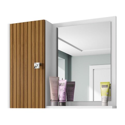 Espelheira e Armario Superior Gênova Branco/ripado - Bechara