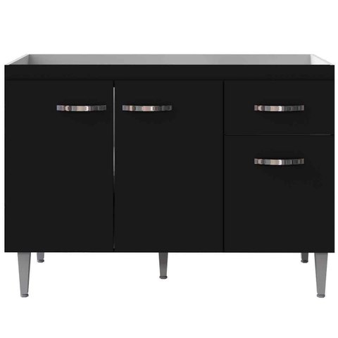 Balcão de Pia sem Tampo 120 Cm 3 Portas 1 Gaveta Graziela Preto