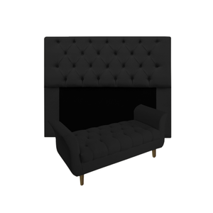 Cabeceira Estofada Mirage e Recamier Grécia Solteiro 90 Cm Suede Preto - Incasa Decor