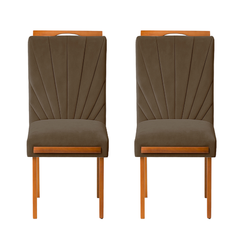 Kit 2 Cadeiras Estofadas de Jantar Lótus - Mdf em Veludo Pés em Madeira Eucalipto - Vintage Decor