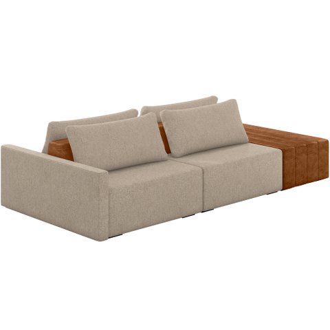 Sofá Ilha Modular para Sala 232cm com Puff Dublin K01 Linho Bege Sintético Caramelo - Lyam Decor