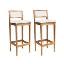 Ver imagem 1 de Kit 2 Banquetas Madeira Mel com Linho Cru Churrasqueira Encosto em Trama
