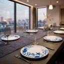 Ver imagem 2 de Jogo de 6 Pratos de Jantar em Porcelana Branca com Azul Fundo do Mar 02x28cm Mesa Posta