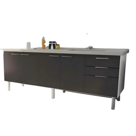 Gabinete de Cozinha Armário Pia 3 Gavetas e 4 Portas 194cm: Grafite