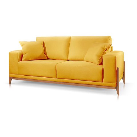 Sofá Verona Amarelo Molas Ensacadas Braço 20cm Couro Ecológico 2,30m:amarelo