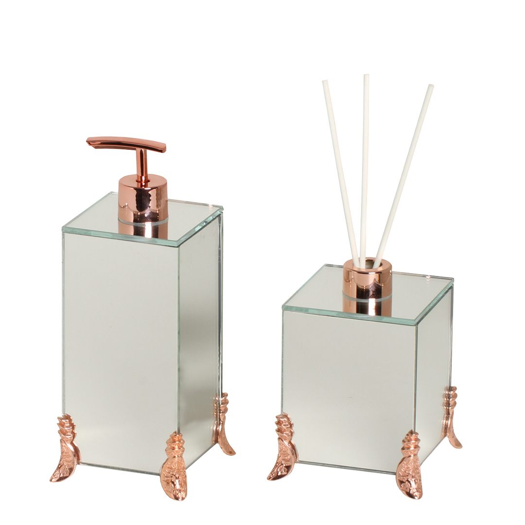 KIT LAVABO BANHEIRO LUXO VIDRO 2 PEÇAS: ESPELHO ROSÊ GOLD - 1