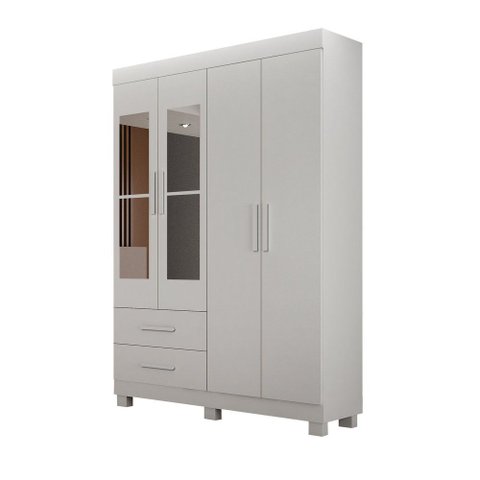 Guarda Roupa Solteiro Recife New com Espelho 4 Portas 2 Gavetas - Leifer Branco
