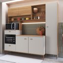 Ver imagem 1 de Cozinha Compacta 227cm com Tampo Espaço Forno e Microondas Paneleiro 6 Portas 1 Gaveta Karina Bege/Freijó/Arenas