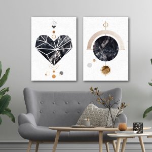 Conjunto Quadros Decorativos P/ Sala Quarto Geométricos Modernos em Tecido Canvas