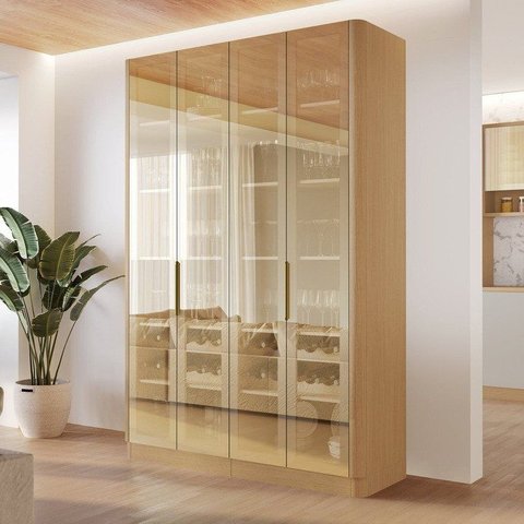Cristaleira Dupla 4 Portas Vidro Reflecta Infinito 152cm com Rodapé 100% MDF Canto Curvo