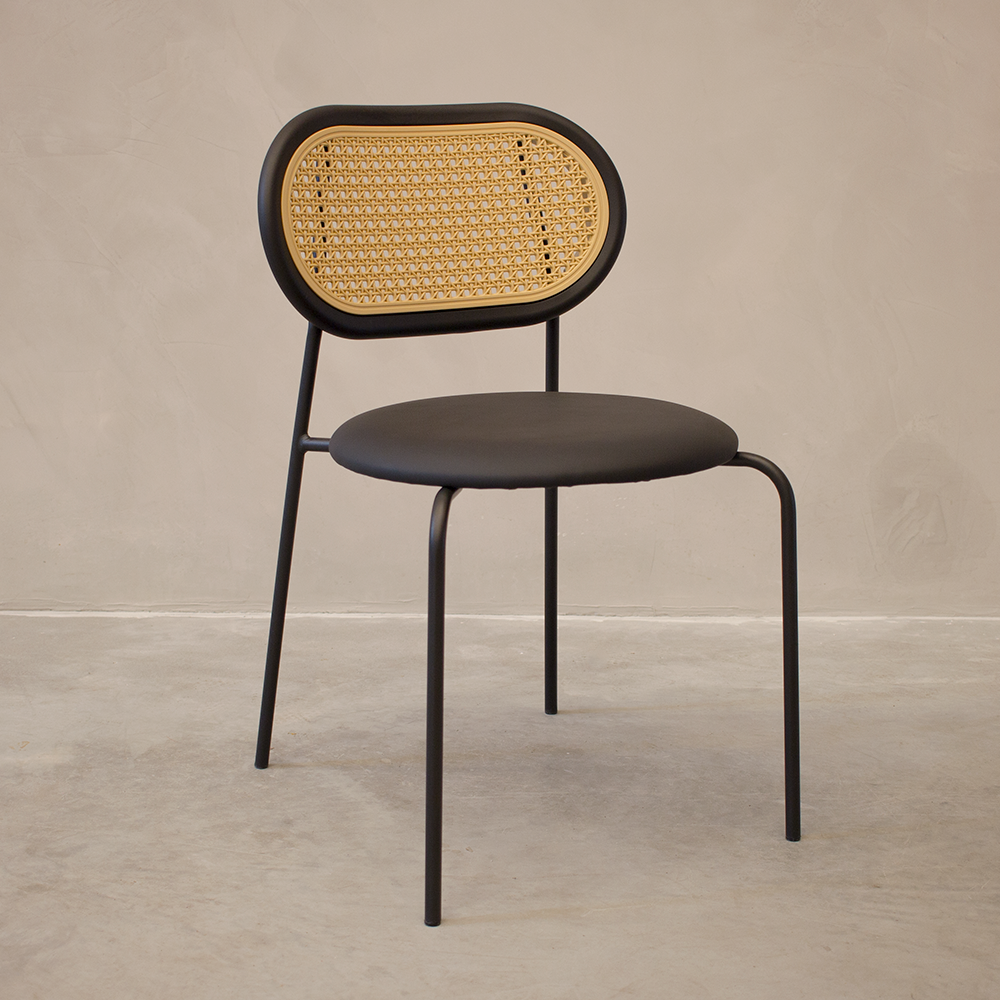 Ver imagem 6 de Cadeira Jantar Velvet Encosto Rattan Assento Estofado Preta