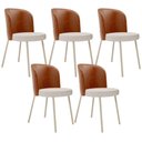 Ver imagem 1 de Kit 5 Cadeiras Sala de Jantar Estofada Gavi Arena L02 Couríssimo Camel Linho Cru Lyam Decor