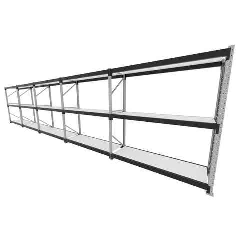 Mini Porta Pallet 200 Kg por Nivel Inicial +4 Continuação com 3 Niveis Preto com Mdf Branco