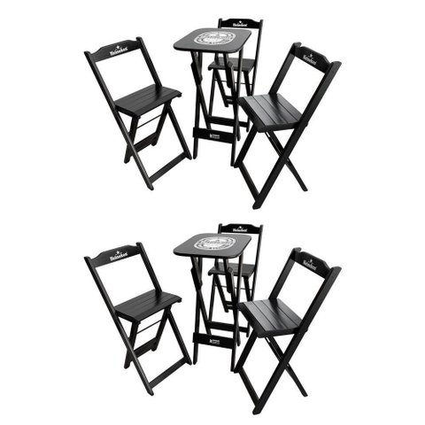 Kit 2 Conjuntos Bistrô Mesa com 3 Banquetas Dobráveis de Madeira Personalizada Hei - Preta