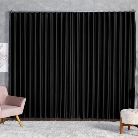 Cortina Blackout Tecido 2.80m X 2.50m para Trilho Suíço Sala Quarto:preto