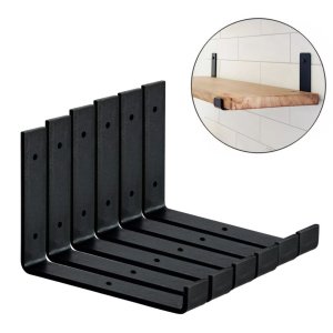 Kit 6 Suporte Mão Francesa Invertida Reforçada para Prateleira Industrial Cor Preta 15 Cm