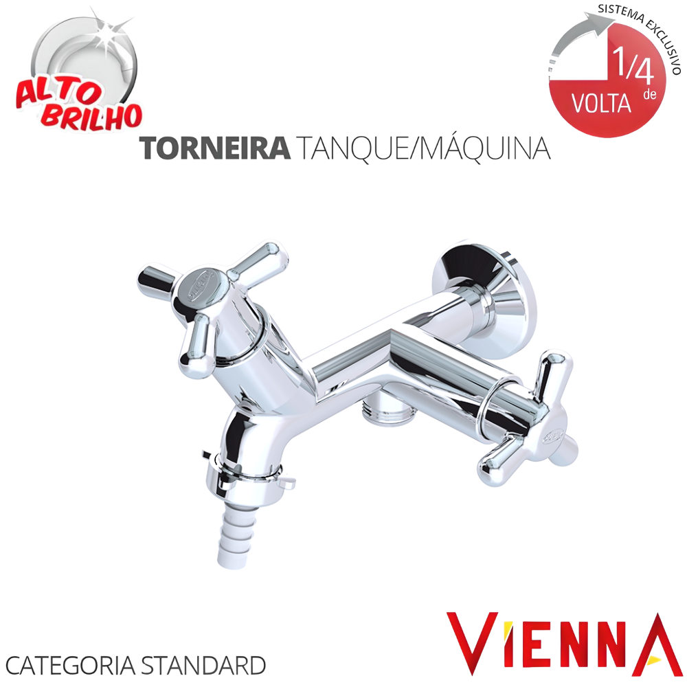 Torneira para Tanque e Máquina de Parede Linha Vienna 1/2'' e 3/4'' Abs Cor Cromado Durín - 2