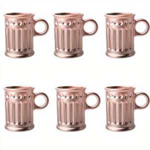 Jogo De 6 Xicaras Mini Canecas Vidro Rose Com Relevo 85Ml