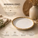 Ver imagem 3 de Prato de Sobremesa Pequeno Borda de Bambu Cerâmica Acabamento Premium para Mesa Posta Branco